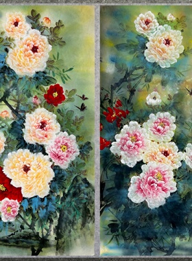 136X68厘米中堂国画花鸟画纯手绘水晶牡丹四尺牡丹AF6011021-35