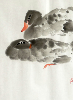 42X32CM国画纯手绘字画花鸟画四尺六开鸭子龙虾小品AX4072301-26