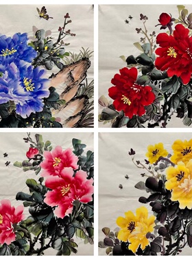 50X50CM装饰国画纯手绘花鸟画三尺斗方牡丹花开富贵AY4040101-15