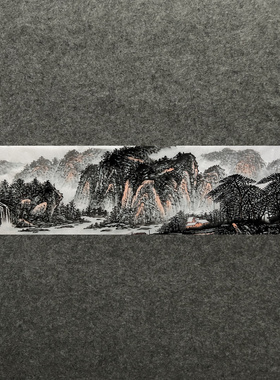 8墨锦轩横幅国画纯手绘客厅四尺对开山水画源远流长AN2110901-17