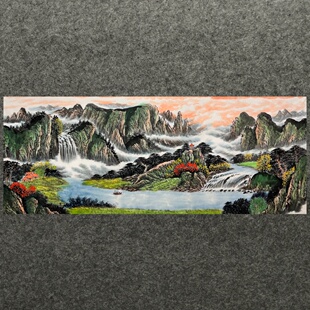 180X68CM江山如画装饰国画纯手绘小六尺山水画聚宝盆AS6062111-30