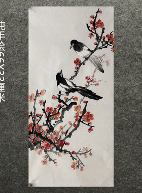 66X33厘米走廊装饰字画国画纯手绘花鸟四尺四开梅花AC5032623-24