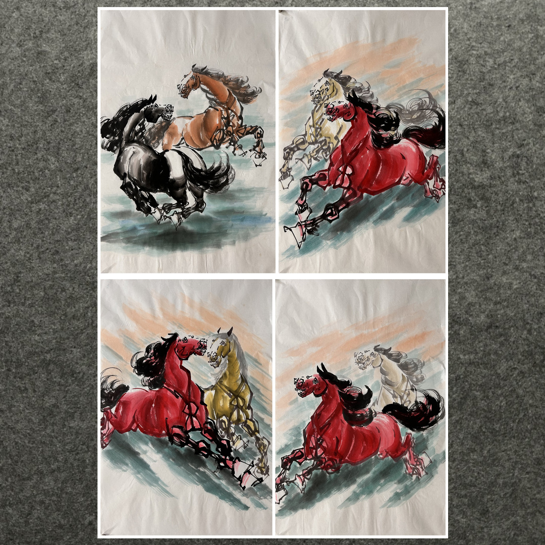 68X45CM中堂国画批发纯手绘动物四尺三开马马到成功AN1102501-22