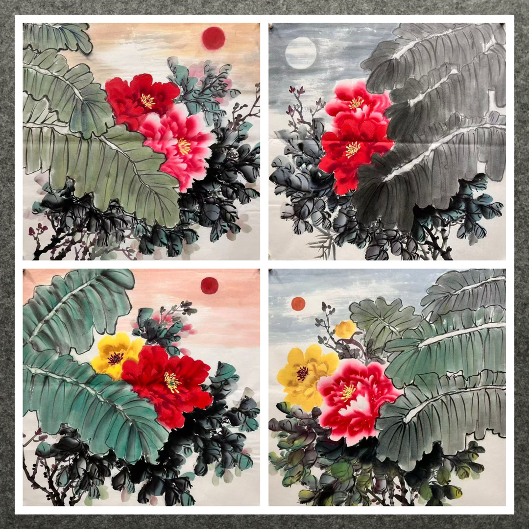 68X68CM装饰国画房间字画纯手绘四尺斗方牡丹花鸟画AV4040101-30