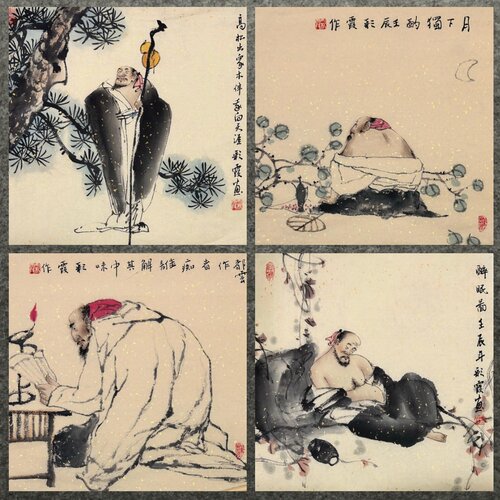33X33厘米装饰国画纯手绘字画四尺八开人物画小品AD5063131-48
