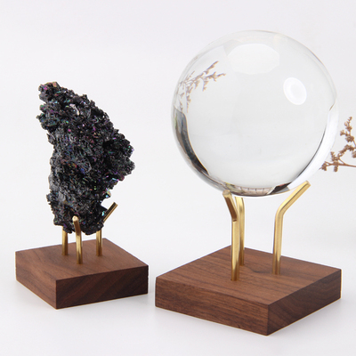 铜配黑胡桃木展示架摆件水晶矿物晶体矿石底座样板奇石标本球底座