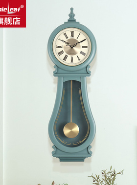 欧式实木创意挂钟客厅轻奢装饰摆钟新中式装饰时钟现代家用石英钟