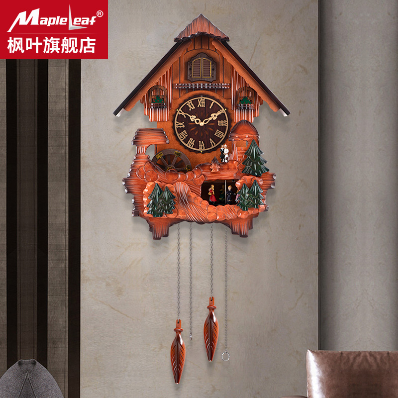 布谷鸟客厅创意个性时钟家用实木报时挂钟儿童房复古装饰石英钟表