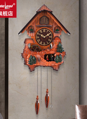 布谷鸟客厅创意个性时钟家用实木报时挂钟儿童房复古装饰石英钟表