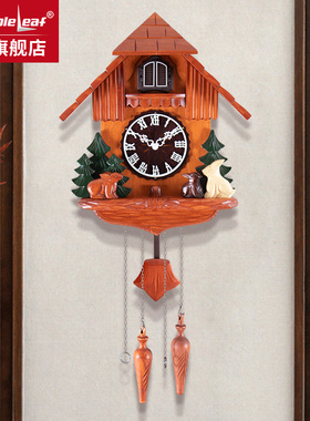 布谷鸟家用实木报时挂钟客厅创意个性时钟儿童房复古装饰石英钟表