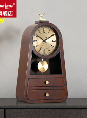 新中式轻奢实木座钟客厅简约大号台钟家用静音时钟创意石英钟摆件