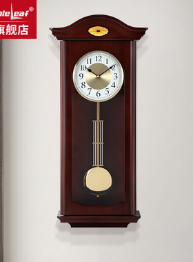 新中式实木报时挂钟客厅复古简约石英钟家用装饰现代静音时钟摆件