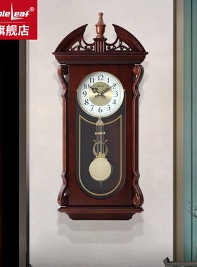 枫叶钟表家用国风简约中式实木报时挂钟客厅复古创意装饰时钟挂件