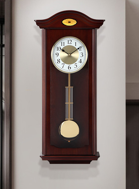 新中式创意静音扫秒挂钟欧式客厅简约实木现代时钟家用装饰石英钟