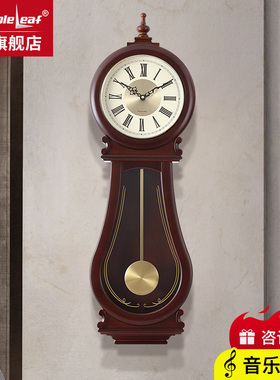 新中式钟表客厅实木装饰挂钟欧式现代个性创意时钟家用报时石英钟