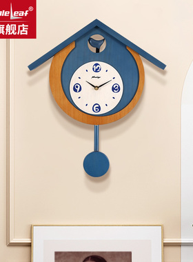 儿童房小鸟挂钟居家创意日式钟表实木静音时钟卧室现代简约石英钟