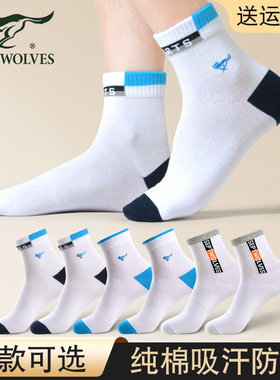 七匹狼白色袜子男士中筒纯棉防臭运动跑步篮球吸汗春秋季抗菌袜男