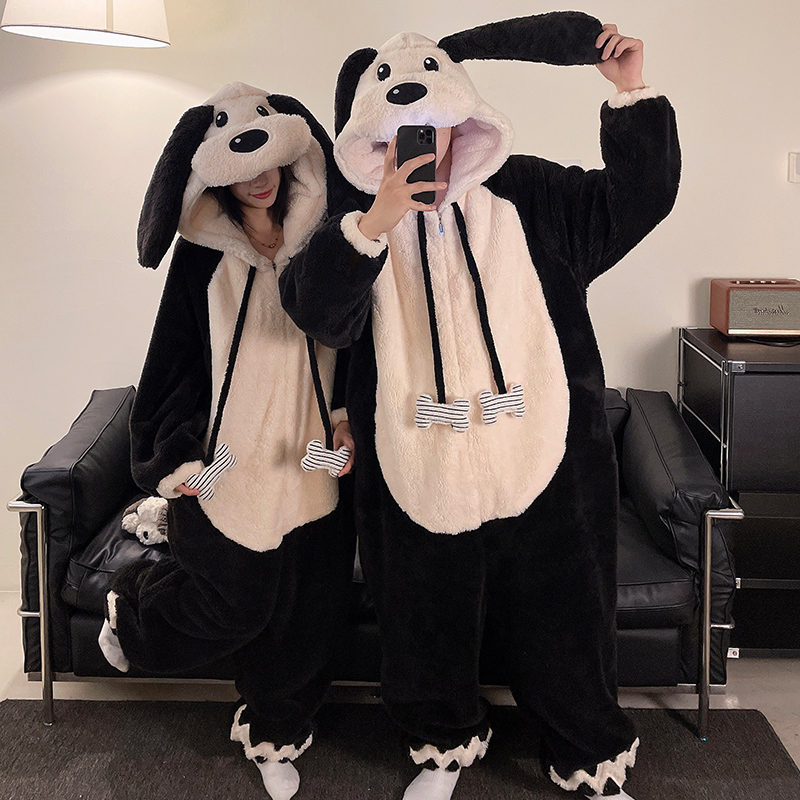 法兰绒情侣连体睡衣男女