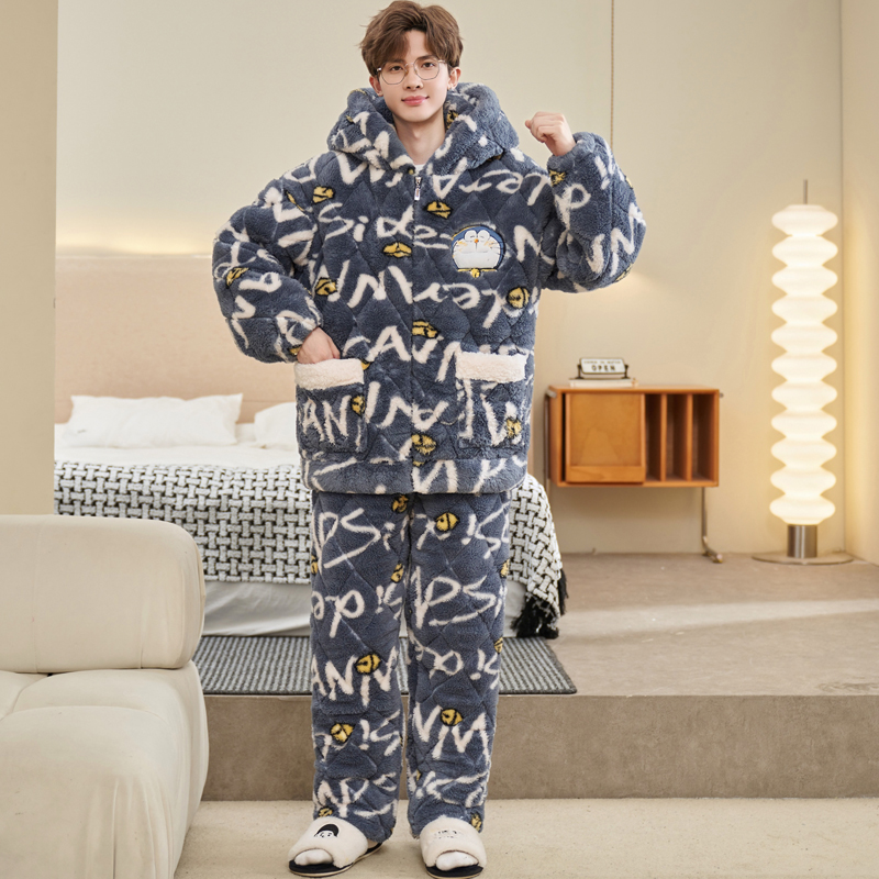 男士夹棉睡衣冬季卡通动漫
