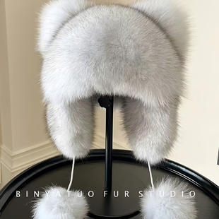 小浣熊护耳帽环保貉子毛雷锋霸王帽尾巴冬季狐狸男女儿童皮草帽子