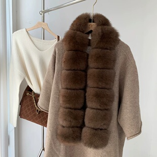 菜花同款狐狸毛围巾女冬季皮草长款时尚气质披肩毛领子仿紫貂围脖