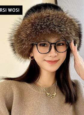 环保狐狸毛水貂毛渔夫帽仙女公主冬季时尚百搭保暖网红新款皮草帽