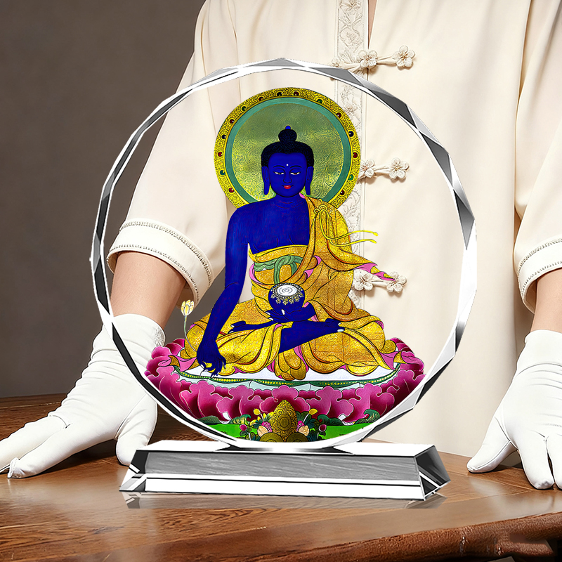 藏式传密宗唐卡药师佛像水晶画摆件客厅玄关桌面供奉结缘家居摆台
