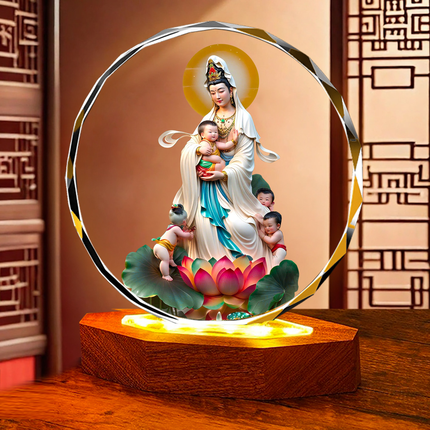 送子观音菩萨佛像画像水晶摆件