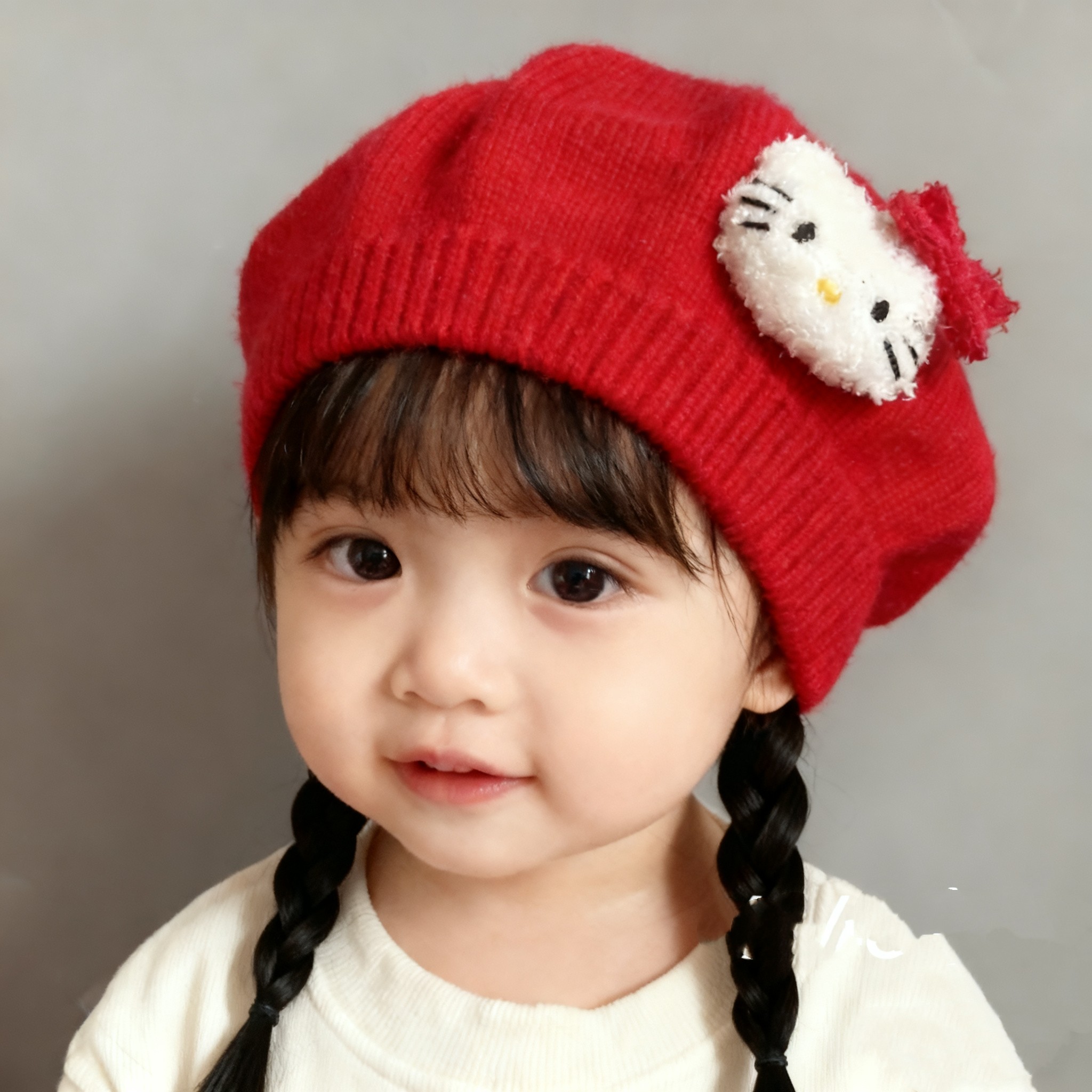 过年红色儿童贝雷帽宝宝可爱秋冬女孩洋气公主毛线针织假发帽子,童装/婴儿装/亲子装,帽子,淘宝优惠券,粉丝福利购,淘宝优惠卷
