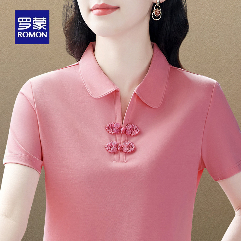 罗蒙品牌新中式短袖t恤女2025年