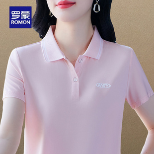 中年百搭polo衫 罗蒙品牌休闲妈妈装 夏季 气质短袖 t恤翻领2025新款