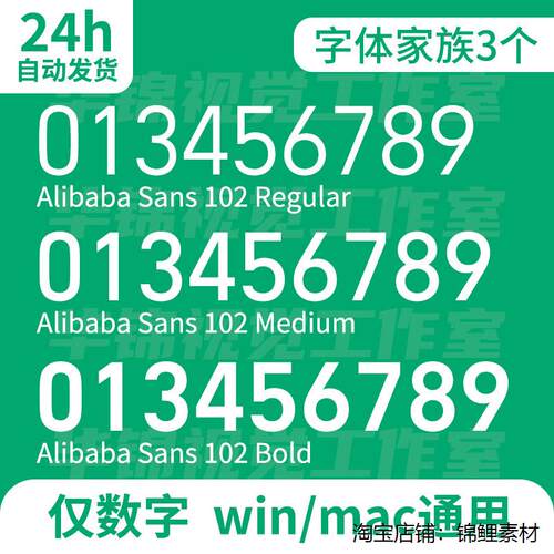 Alibaba Sans 102字体安装包 AI/PS可用Mac/Win 金额数字字体包