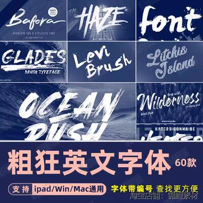ps毛笔英文字体包下载procreate粗狂笔刷效果书法手写字体mac/win