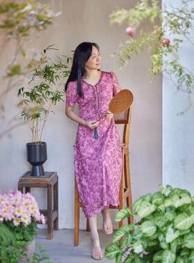 琳丹乐 丹同款 2025新品粉红花网纱连衣裙58031