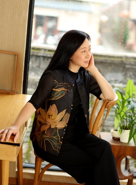 丹同款 琳丹乐2025新品黑花国风上衣马甲套装59570