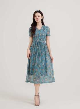 琳丹乐2024夏季新款碎花连衣裙女通勤气质中长款48076