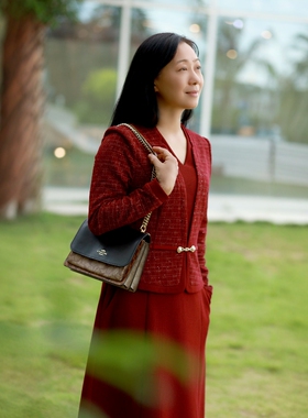 丹同款 琳丹乐2025秋冬新品宴会婚礼高级枣红色假两件连衣裙59009