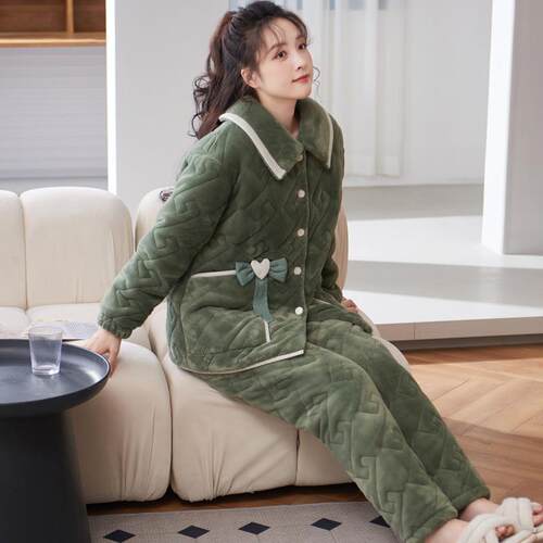 睡衣女冬季珊瑚绒夹棉断码清仓