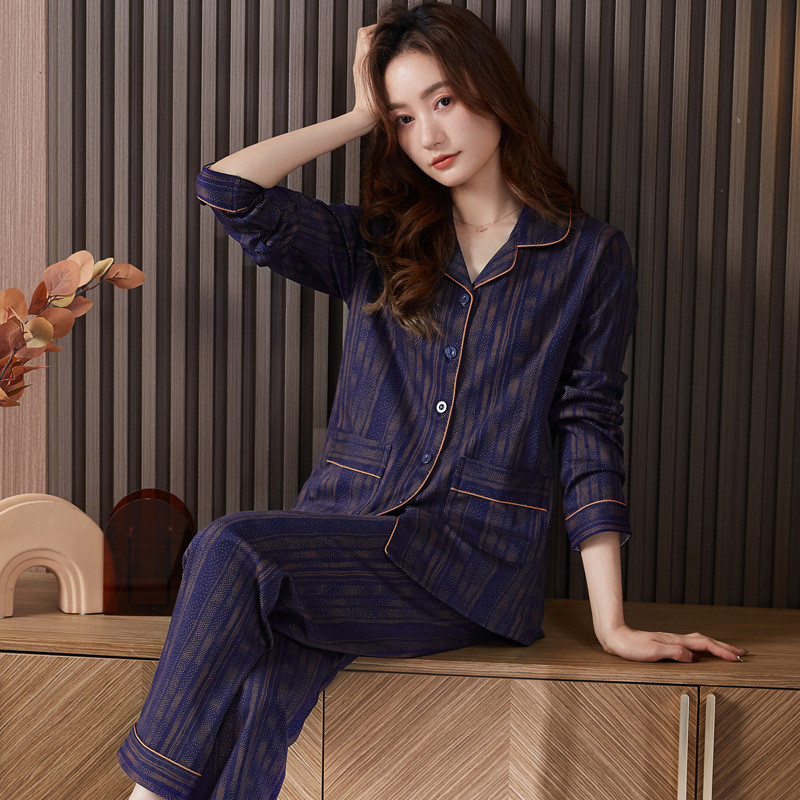 圆人睡衣女春秋季纯棉长袖家居服