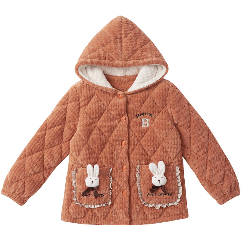 珊瑚绒夹棉睡衣女冬加厚单件上衣