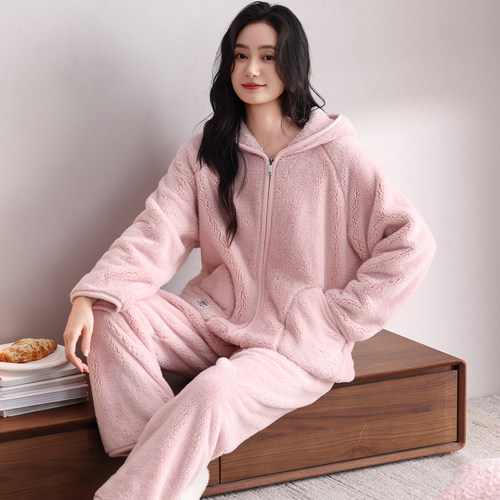 睡衣女秋冬珊瑚绒加绒保暖