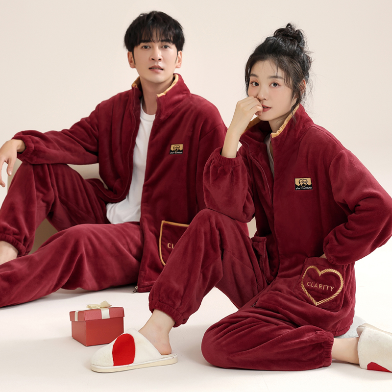 圆人珊瑚绒情侣睡衣男女法兰绒冬