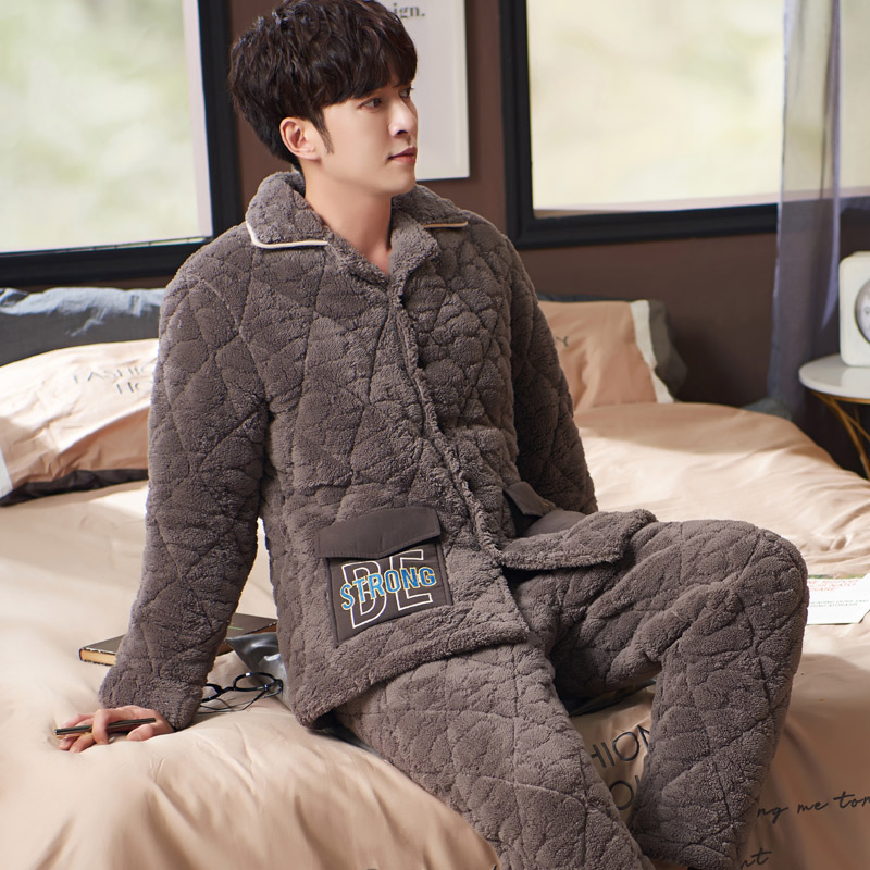 圆人加厚夹棉珊瑚绒冬天保暖睡衣