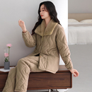 可外穿 冬天家居服套装 圆人睡衣女士冬季 羽绒夹棉加绒加厚三层大码