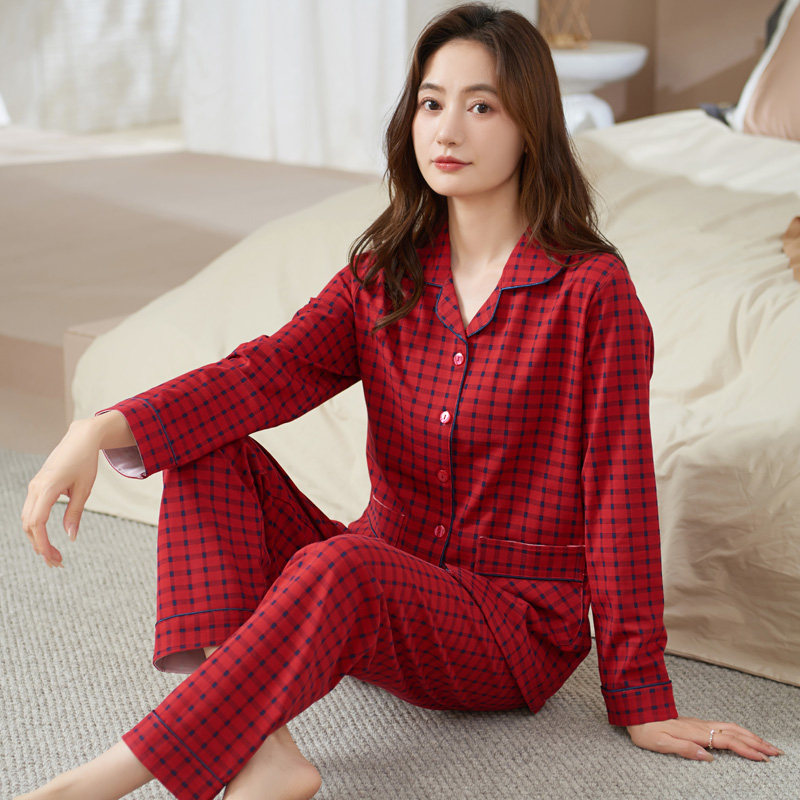 圆人睡衣女士春秋季纯棉长袖红色2025新款格子结婚开衫家居服套装,女士内衣/男士内衣/家居服,睡衣/家居服套装,淘宝优惠券,粉丝福利购,淘宝优惠卷