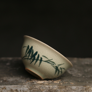 老枫溪瓷器 豆青开片釉茶杯普洱主人杯纯手绘陶瓷厚实可养品茗杯