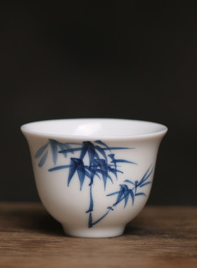 釉下彩羊脂玉中式纯手工工夫茶杯
