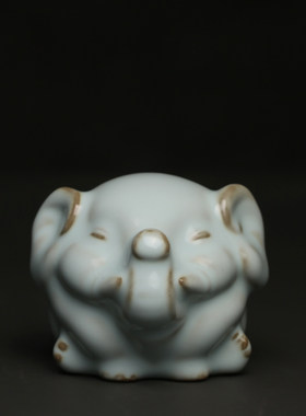 汝窑开片大象茶宠茶玩摆件纸镇