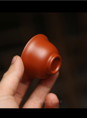 潮州红泥工夫小茶杯陶瓷朱泥高温反口杯紫砂防烫内白釉可养30cc