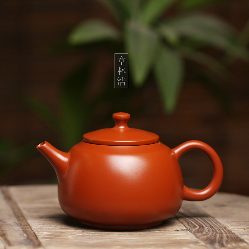 朱泥全手工功夫茶壶章林浩手拉壶